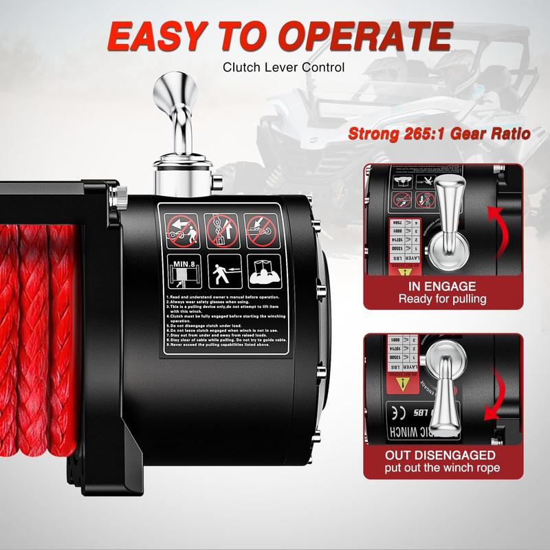 Nilight 12V Electric Winch 13000lbs ATV Trailer Winches with Synthetic Rope Fairlead Wired Handle & Infrared Remote Waterproof Winch for Truck Offroad