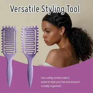 1PC Curl Defining Brush Comb – Minimal Aesthetic Style, Vented Hollow Design for Quick Drying, Detangling & Scalp Massage, Wet/Dry Styling Tool for Curly, Wavy & Coily Hair, For Women, Home/Salon, Detangling Hairbrush