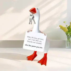 7 inch Cute Mini Desktop Goose Statue with Three Positive Cards Funny Goose Figurine Table Decor House Warming Christmas Birthday Gifts