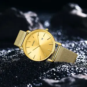 BUREI Men's Fashion Minimalist Wrist Watch All Black Waterproof Watches Simple Ultra Thin Watches Analog Quartz Date with Stainless Steel Mesh Band Black