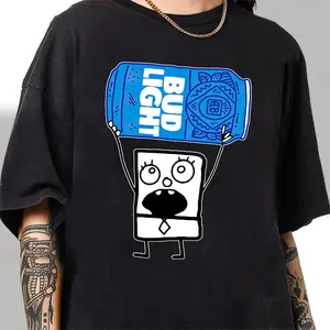[Sale up to 30%] + [FREE SHIP] Doodlebob Bud Light T-Shirt 1 For Women, Gift For All Menswear Top, Cotton, Crew Neck shirt