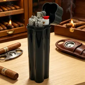 Humidor Double-hole Storage Box with Lighter Position Integrated Clamshell Cigarette Cigar Storage Box