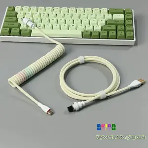 BKIBD Keyboard Coiled Cable, Type-C to USB A Cable, Double Modular Plug Cable with Detachable Aviator Connector, Suitable for Game Keyboard, Coiled Design