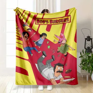 Bob's Burgers Family Slide Action Fan Gift Lightweight Summer AC Blanket Funny Animated Character Print Thin Breathable Flannel Throw for AC Room Hot Sleepers Soft Cozy Sofa Bed Decor Gift Use summerwins