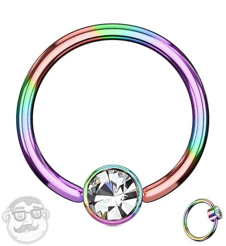 Rainbow PVD CZ Flat Disk Captive Ring