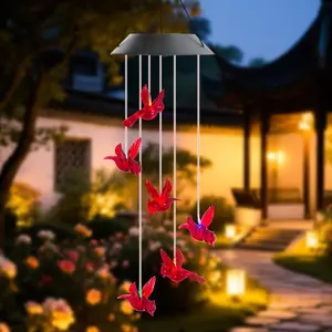 Solar Powered Bird Design Wind Chime Light, Outdoor Hanging Light with 6 Lamp Beads, Decorative Light, Garden Decor Lights for Garden, Yard, Patio, Garden Lighting