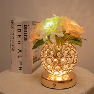 New Rose Dahlia Crystal Table Lamp Glowing Artificial Flower Potted Ornament Decorative Atmosphere Lamp Bedside Night Light stylish lighting color