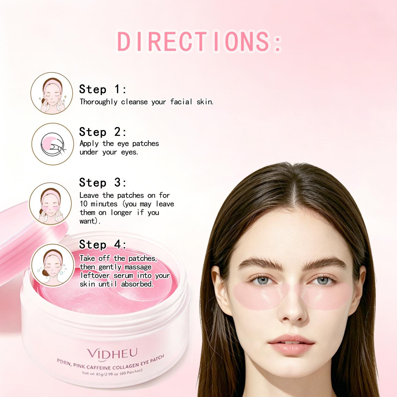 [Golden Crow]Pink Caffeine PDRN Collagen Hydrogel Eye Patch 60Pcs 85g For Morning Puffy Eyes Remove Dark Circles Eye Bag Anti Wrinkle Hydrating Under Eye Mask