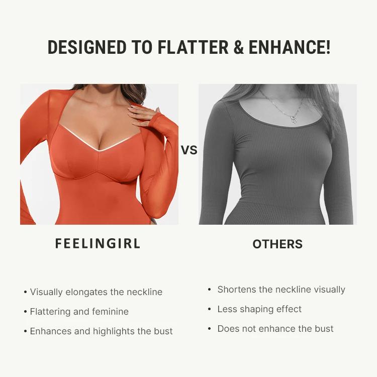 FeelinGirl Women's Mesh Bodysuit Fitted Chic Basic Medium Length Long Sleeve Top & Comfortable Underwear for Fall SummerVibes