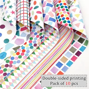10 Sheets Premium Double-Sided Watercolor Wrapping Paper | Artistic Hand-Painted Geometric & Polka Dot Patterns | High-Quality Opaque Flat Sheets for Versatile DIY Gifting & Crafting