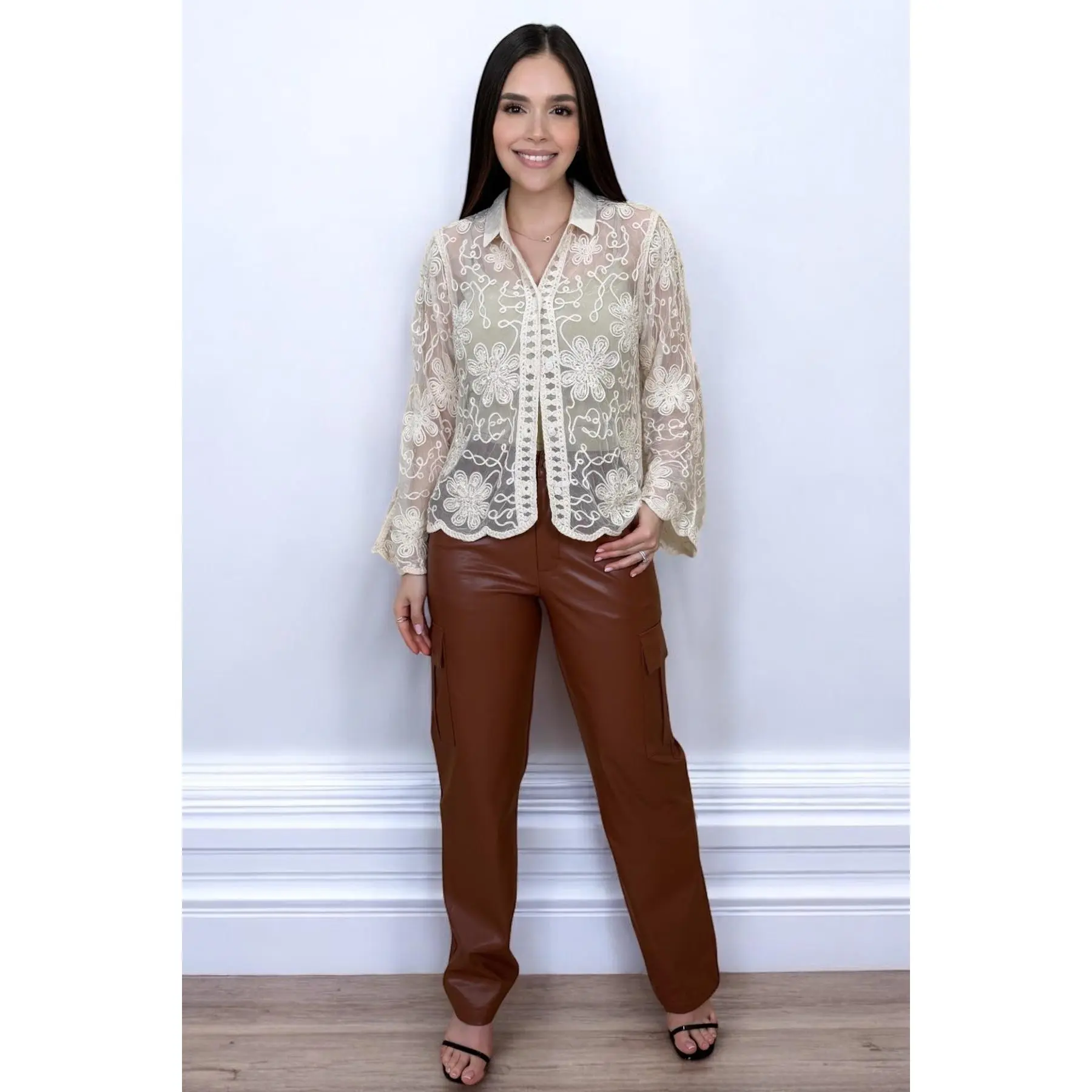 CARGO LEATHER BROWN PANTS