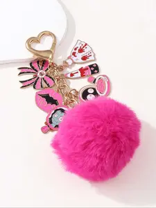 Creative Bow Mirror Skull Dress Makeup Box Lipstick, Halloween Fashion Bag Charm Trendy Cute Keychain Gift for Friends Family