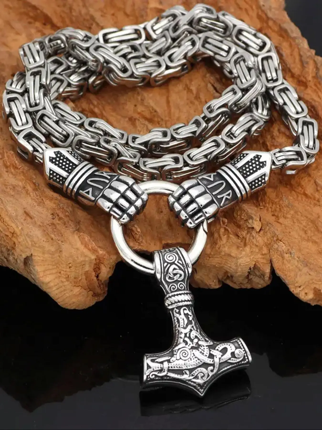 Vintage Nordic Viking Hammer Pendant Necklace, Alloy Necklace, Cuban Chain Necklace, Chunky Chain Necklace, Cuban Link Design Chains, Punk Style Stainless Steel Jewelry for Party & Daily Wear, Trendy All-Match & Exquisite Birthday Gift