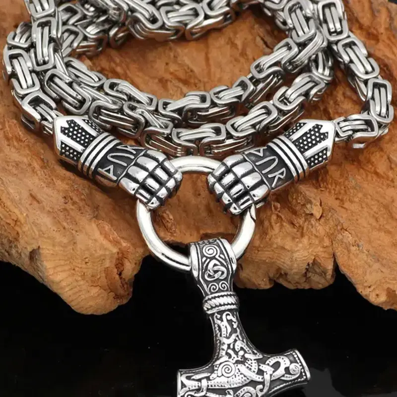 Vintage Nordic Viking Hammer Pendant Necklace, Alloy Necklace, Cuban Chain Necklace, Cuban Links Necklace, Cuban Link Design Chains, Cuban Necklaces, Punk Style Stainless Steel Jewelry for Party & Daily Wear, Birthday Gift