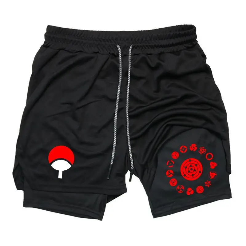 Naruto Sharingan Symbols Graphic Sweat Shorts for Men Drawstring Athletic Shorts Japanese Streetwear Summer Outfits Men Shorts Gifts for Him