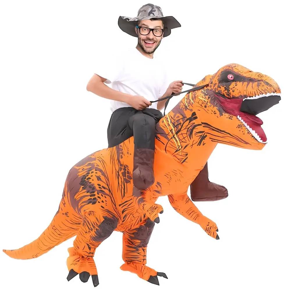 Adult Ride On T-Rex Inflatable Dinosaur Costume, Funny Blow Up Halloween Party Suit for Bachelor Party Cosplay Parade Prank