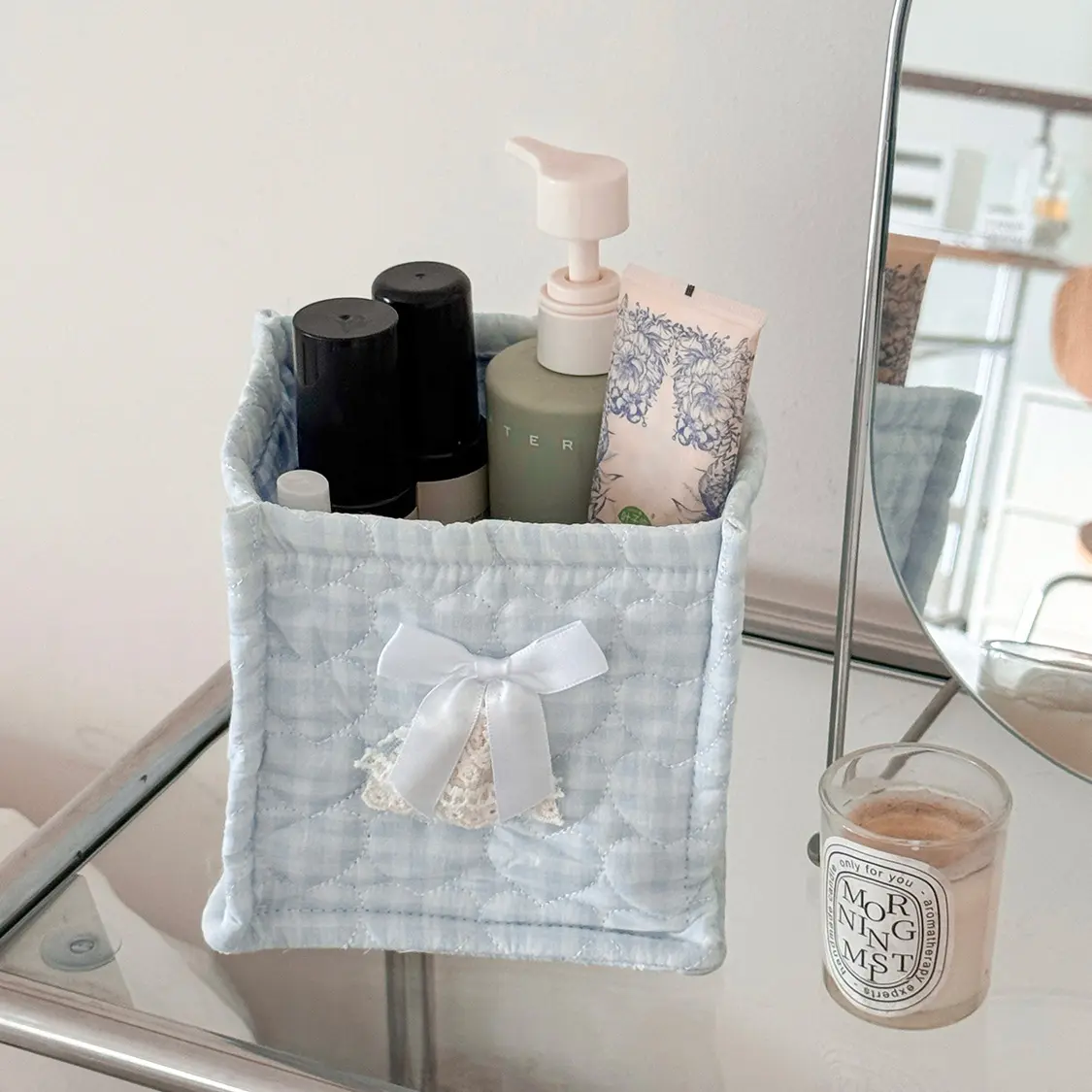Lace Sweetie (Square Storage Basket) - [Blue Checkered]