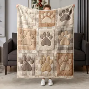 Fashion Print Flannel Blanket, Multi-Color Patchwork Footprint Pattern, Warm Soft Comfortable, Ideal for Sofa Bed Office Car Pet Use, Soft Throw Blanket