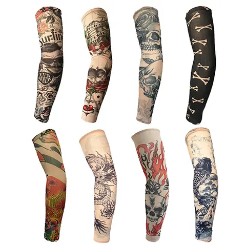 8PCS Set UV Protection Tattoo Arm Sleeves,Breathable Cooling lce Silk for Women Men Outdoor Accessories