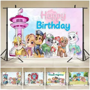 Anime PAW Patrol Child Birthday Party Decor Puppy Dog Backdrop Photography Background Baby Shower Portrait Photographic Props