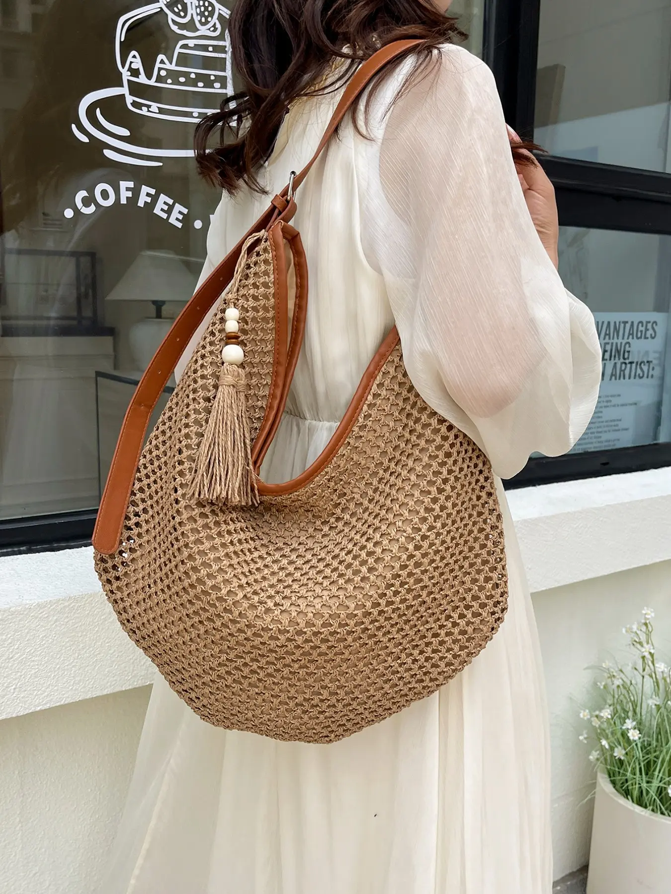 Korean Style Vintage Woven Tote Bag, Fashionable Straw Backpack, Large Capacity Shoulder Bag, Beach Vacation Bag for Women, Shoulder Totes