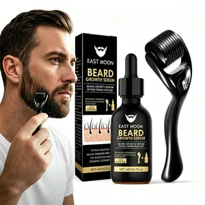 EAST MOON Beard Growth Serum & Derma Roller Kit, Beard Care Nutritional Oil, Making Beards Thicker and More Shiny, Daily Beard Care Products for Men, Holiday Gifts, Father's Day Gifts