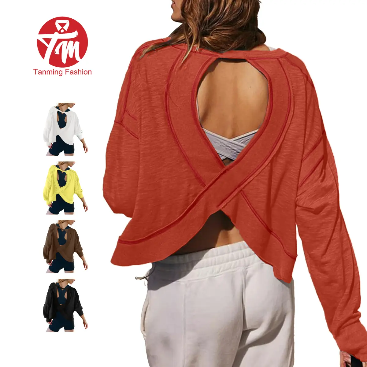 Tanming Womens Open Back Workout Top Long Sleeve Athletic Shirts Casual Crop Running Tee Y2k Yoga Springfresh Summer  for Hyrox Outfit,summerwins