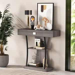 Giantex Console Table, Sofa Table with Drawer and 2-Tier Shelves, Accent Table for Entryway, Hallway and Living Room