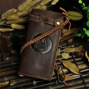 Vintage Men's Leather Biker Chain Long Wallet Checkbook Card Holder Purse Clutch