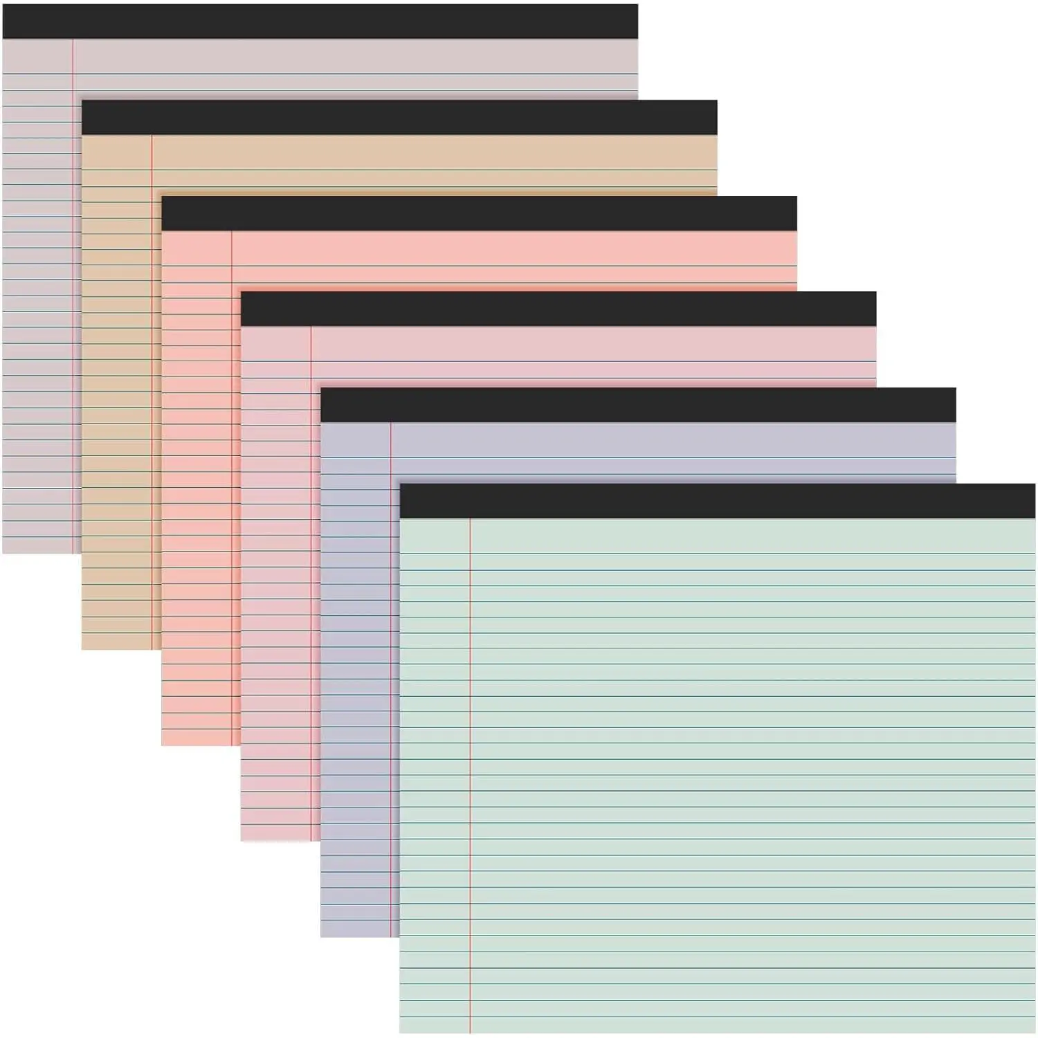 6 count 11" x 9.5" Legal Pads College Ruled Notepad Landscape Notebook Horizontal Lined Notebook 80 Gsm Assorted Colors Paper Pastel Writing Pads for School Office, 40 Sheet (Cute Color)