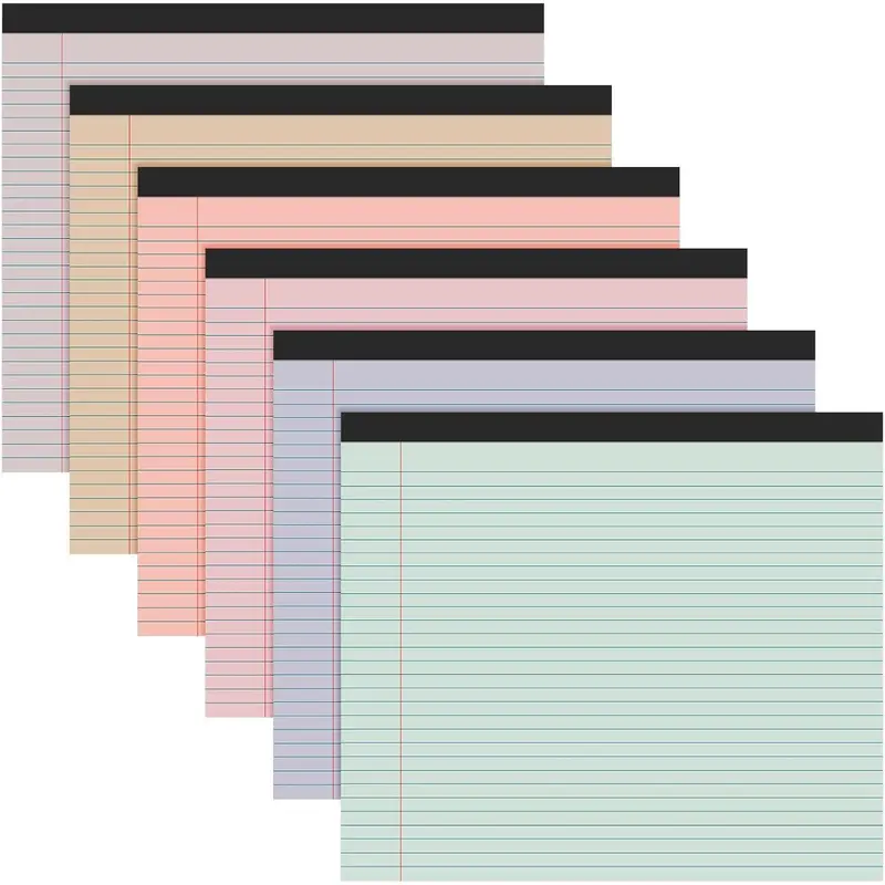 6 count 11" x 9.5" Legal Pads College Ruled Notepad Landscape Notebook Horizontal Lined Notebook 80 Gsm Assorted Colors Paper Pastel Writing Pads for School Office, 40 Sheet (Cute Color)