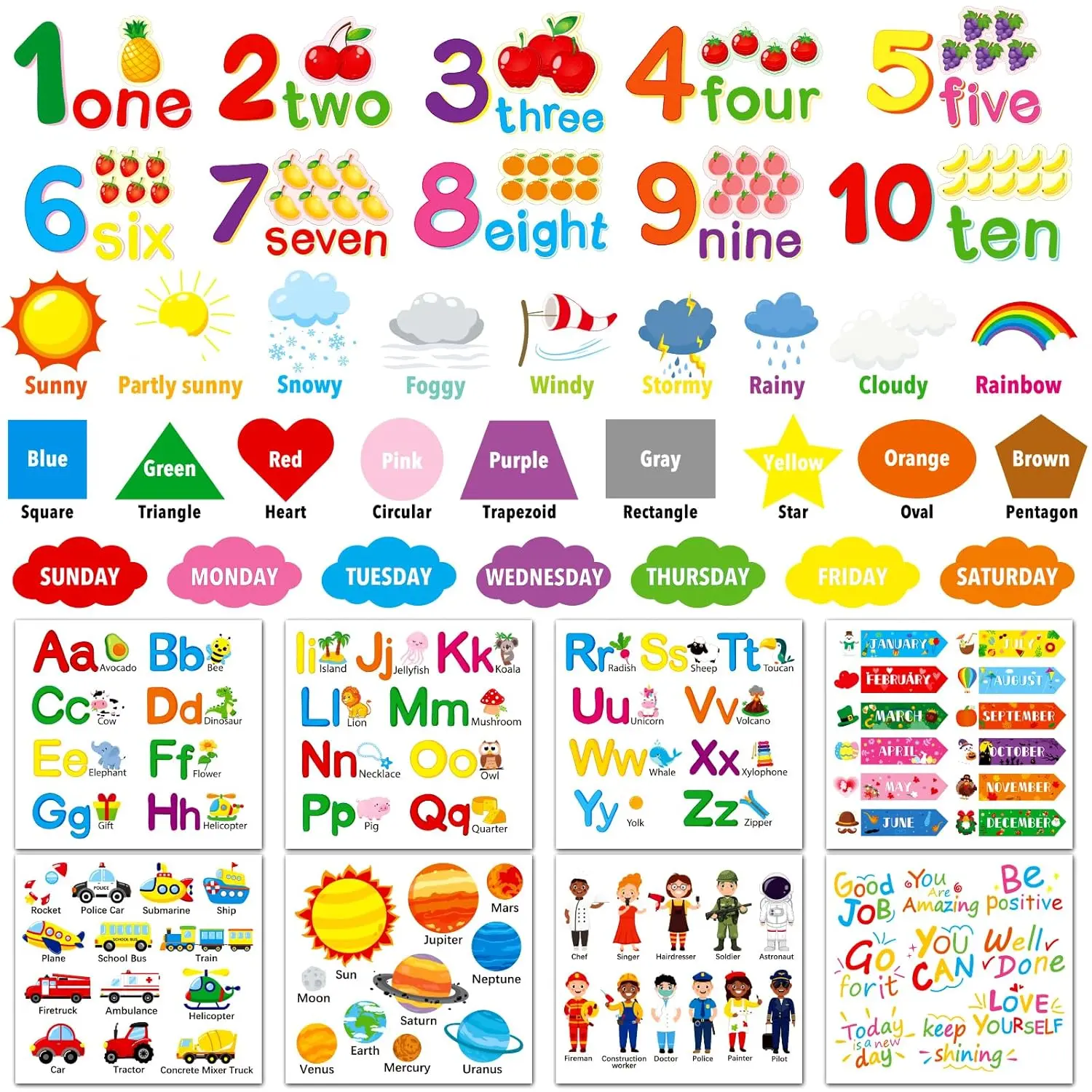 Bright Durable Colorful X-WPA46 English Alphabet Number Wall Decals - 12 Sheets, 11x10.2in Peel-and-Stick Stickers for Boys and Girls Nursery, Homeschooling Classroom, Create a Pleasant Environment d Decor