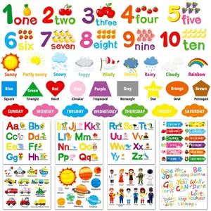 Durable X-WPA46 Alphabet Number Wall Decals - 12 Sheets Colorful Weather Learning Educational Stickers, Peel-and-Stick Solar System Shape Decor for Kids Classroom Bedroom