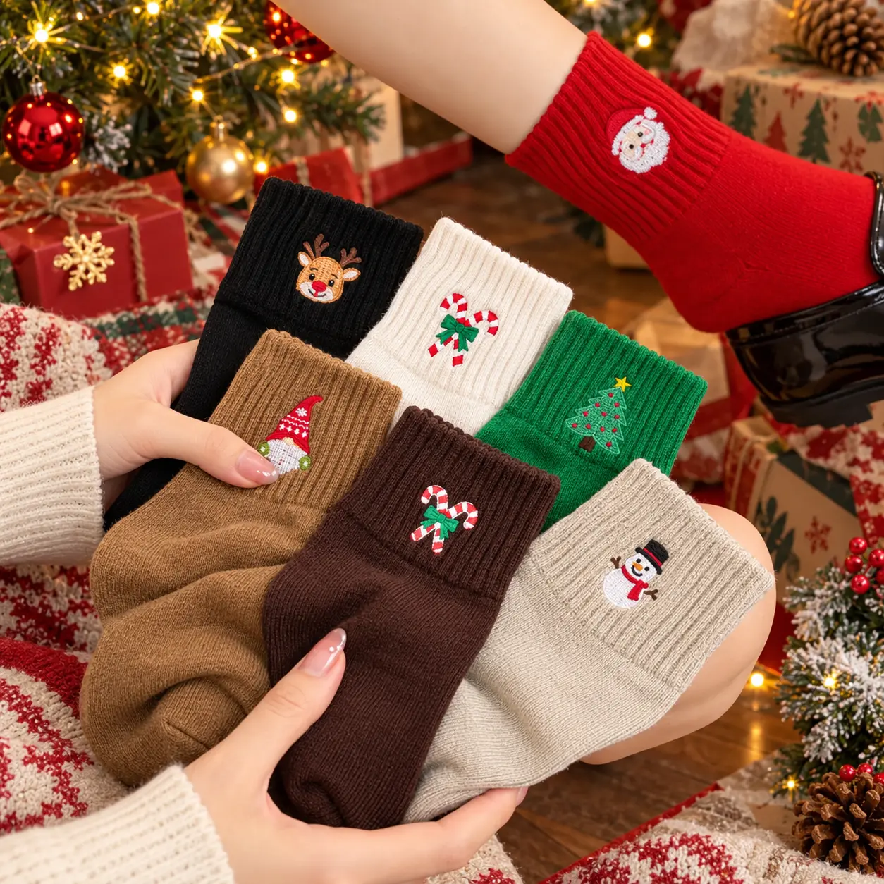 Christmas Socks for Women - Festive Designs with Reindeer, Snowman, and Candy Cane Motifs - Perfect for Holiday Season Womenswear Womenswear Accessory Love
