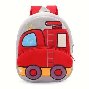 Adorable Cartoon Car Plush Backpack for Kids Lightweight Durable Adjustable Straps Zipper Closure Polyester Lining Perfect for School Travel Camping Gift