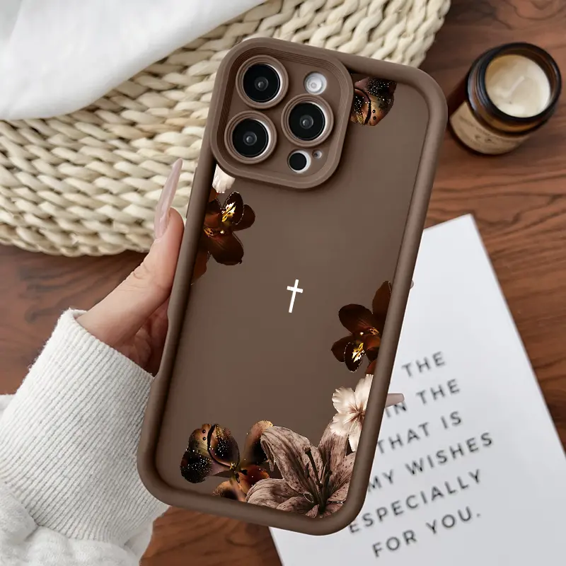 Designed for iPhone11/12/13/14/15/16/17/promax/x/xs/xr/xsmax CaseDark Lily Cross Minimalist Soft Durable TPU Protective Cover CASE, Silicone, 1.2Mm, Accessories, Smartphone