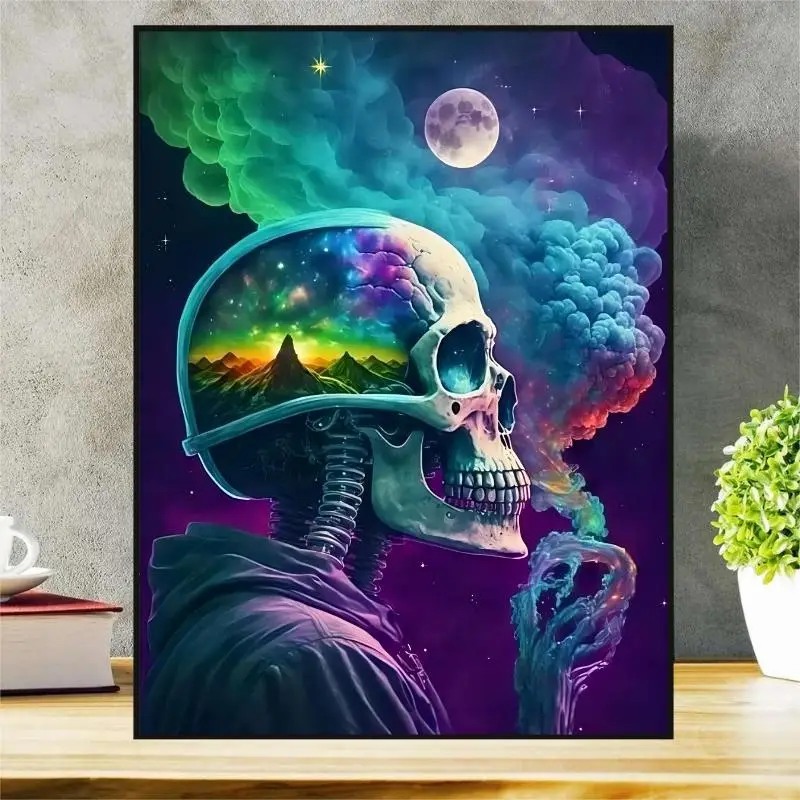 Skull Pattern DIY Diamond Painting Kit without Frame, Halloween DIY Decorative Art Picture, Aesthetic Diamond Embroidery Cross Stitch Painting Picture