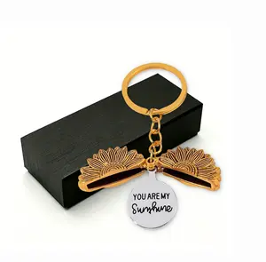 Sunflower Locket Keychain, You Are My Sunshine Engraved Inspirational Keyring, Motivational Encouragement Gift for Women Men Best Friends, Birthday Christmas Graduation Bag Charm