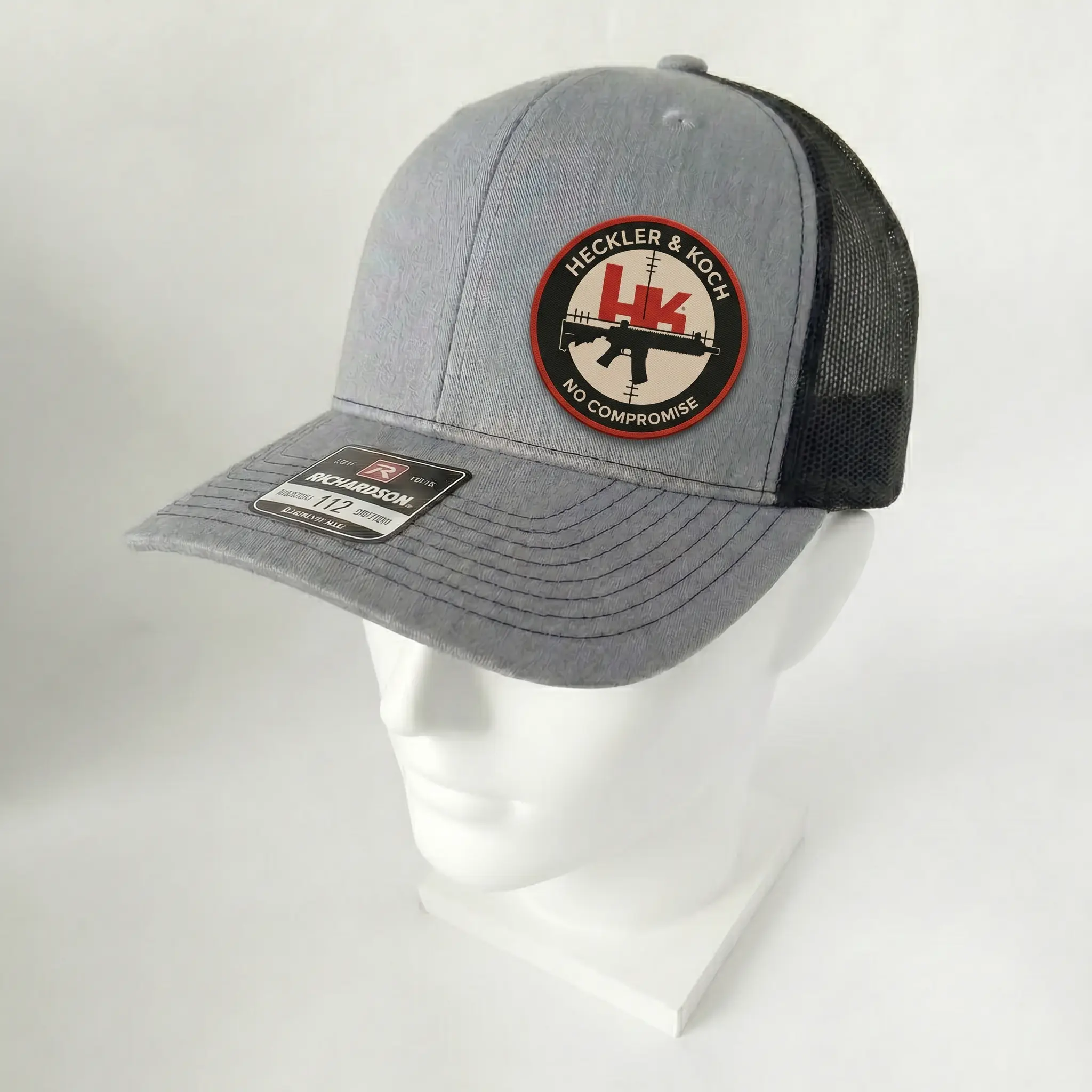 Heckler & Koch Richardson 112 Trucker Hat with Full Color Printed Leather Patch HK Logo Snapback Cap for Men Women Outdoor Shooting Sports Range Lifestyle Gift for Dad Husband Boyfriend Birthday Father's Day