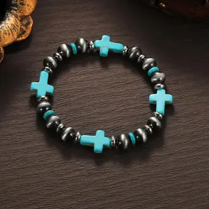 Women's Vintage Cross Bead Bracelet - Suitable for Daily Wear & Gift, Year-Round Timeless Accessory