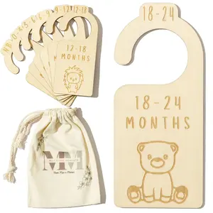 Milestone Moments Baby Closet Dividers for Cute Onesies Shirts Pants Outfits and Clothes Newborn Hanging Organizers Wood Dividing Markers 7 Pcs with 18-24 Months Marker Hangers Wooden
