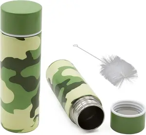 5oz Stainless Steel Pocket Spittoon – Camo Travel Spit Cup for Chew, Wide Mouth, Reusable with Cleaning Brush – Portable Spit Bottle for Car