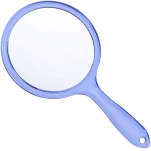Makeup Hand Mirror, Double-Sided 3X 1x Magnifying Large Travel Handheld Mirror Cosmetic Mirror Acrylic Clear Finish Round Mirror ( blue)