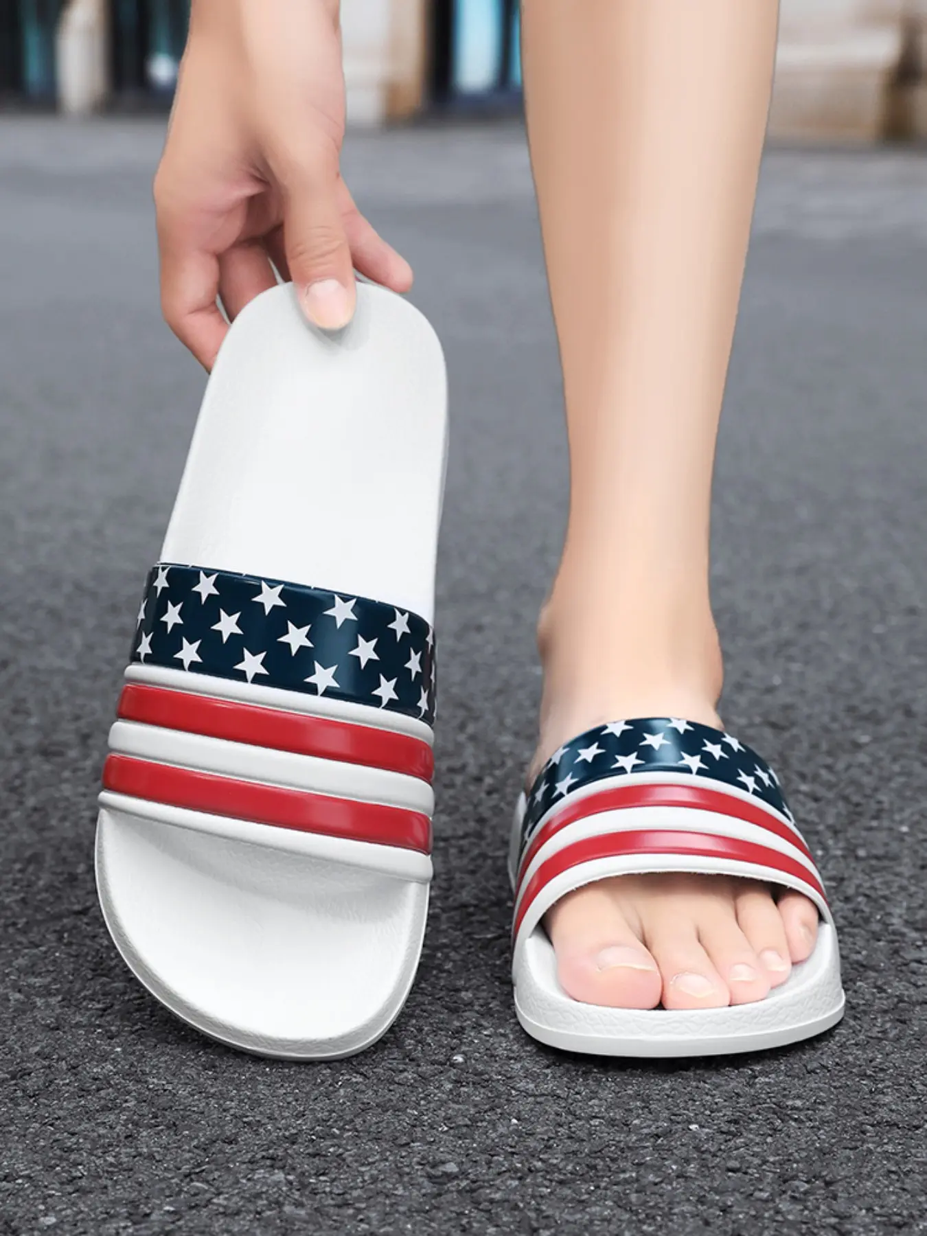 Fashion Star Flag Pattern Print Sandals Footwear, Lightweight Breathable Non-Slip Slip Resistant Slides, Indoor Outdoor Beach Hiking, All Seasons Casual Wear