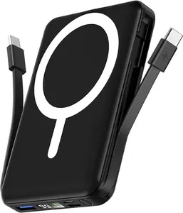 Podoru 10000mAh Magnetic Power Bank, Built-in Type-C & Lightning Cable, Multi Device Charging, MagSafe Wireless Charge, Smart Digital Display, iOS & Android Compatible, Compact Portable Travel Charger