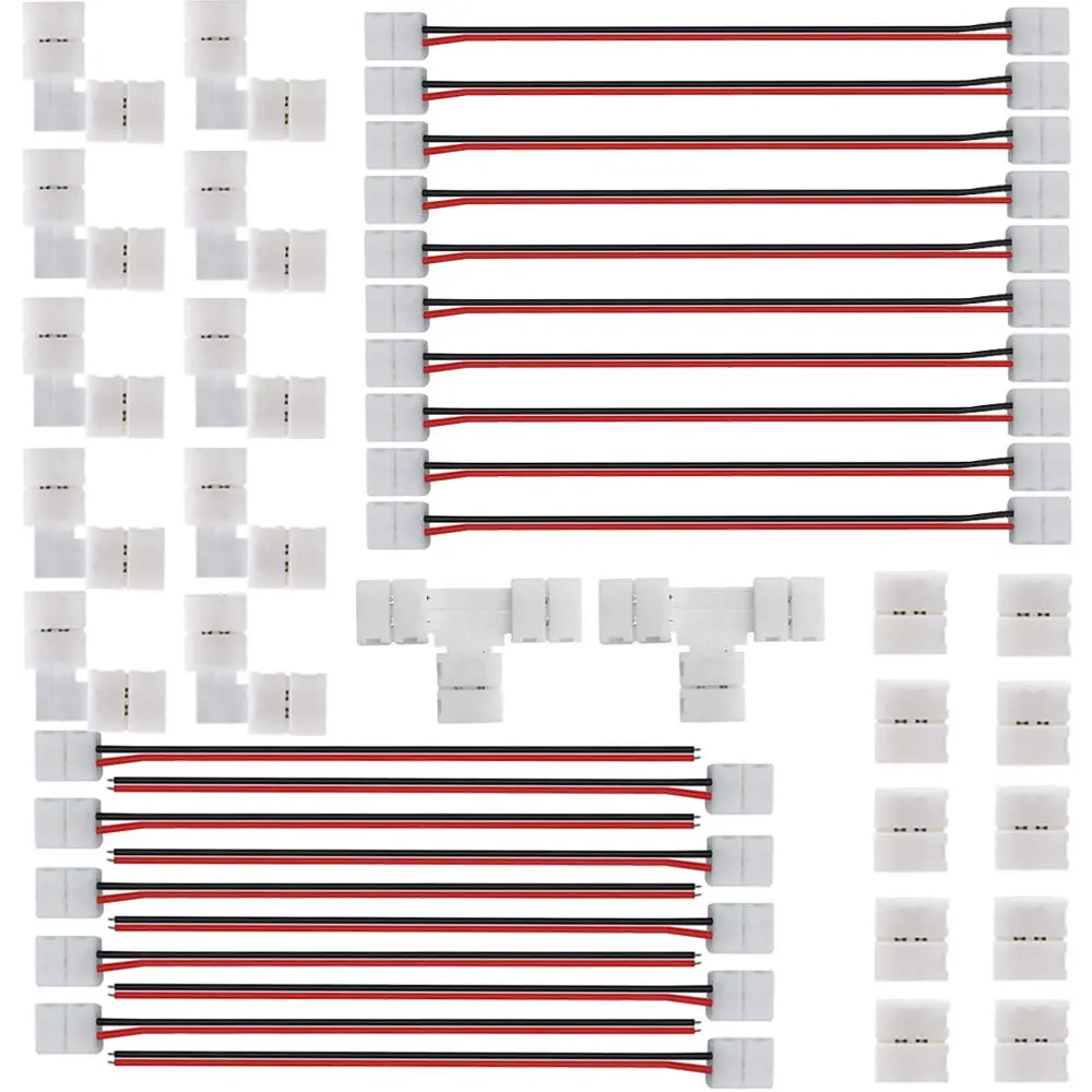 2-Pin 8mm LED Strip Connector Kit - Flame-Retardant PC, Copper, Plug-&-Play, Right Angle/T-Shape/Gapless Connectors & Jumper Wires for SMD2835 Flexible Tape Lights (Not for COB) with Reliable Conductivity, Home Decor Use, Diy Enthusiasts, Led Strips, Kit,