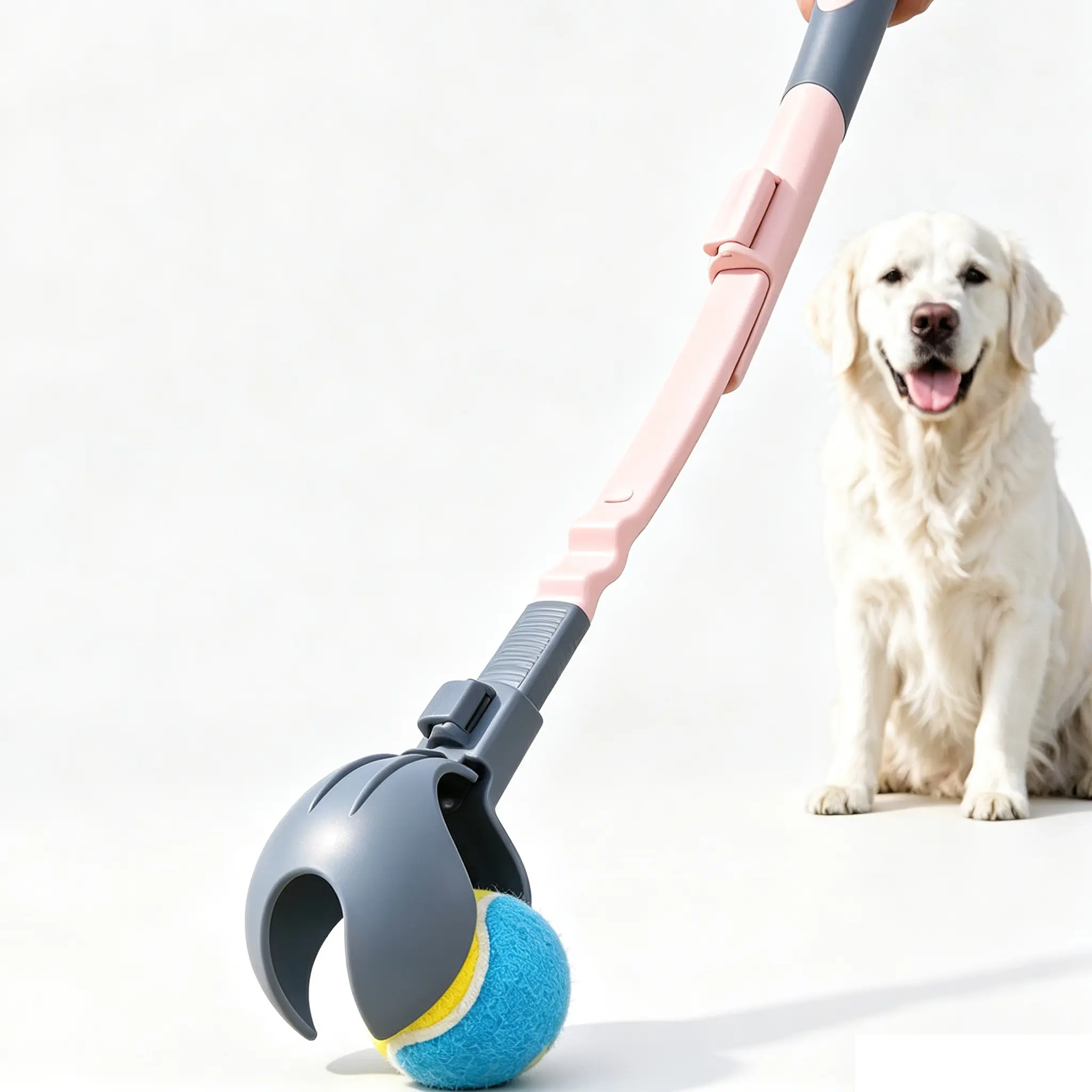 Adjustable Telescopic Dog Ball Launcher - Hands-Free Pickup Tennis Ball Thrower Stick, Extendable Pet Fetch Toy for Outdoor Training Play