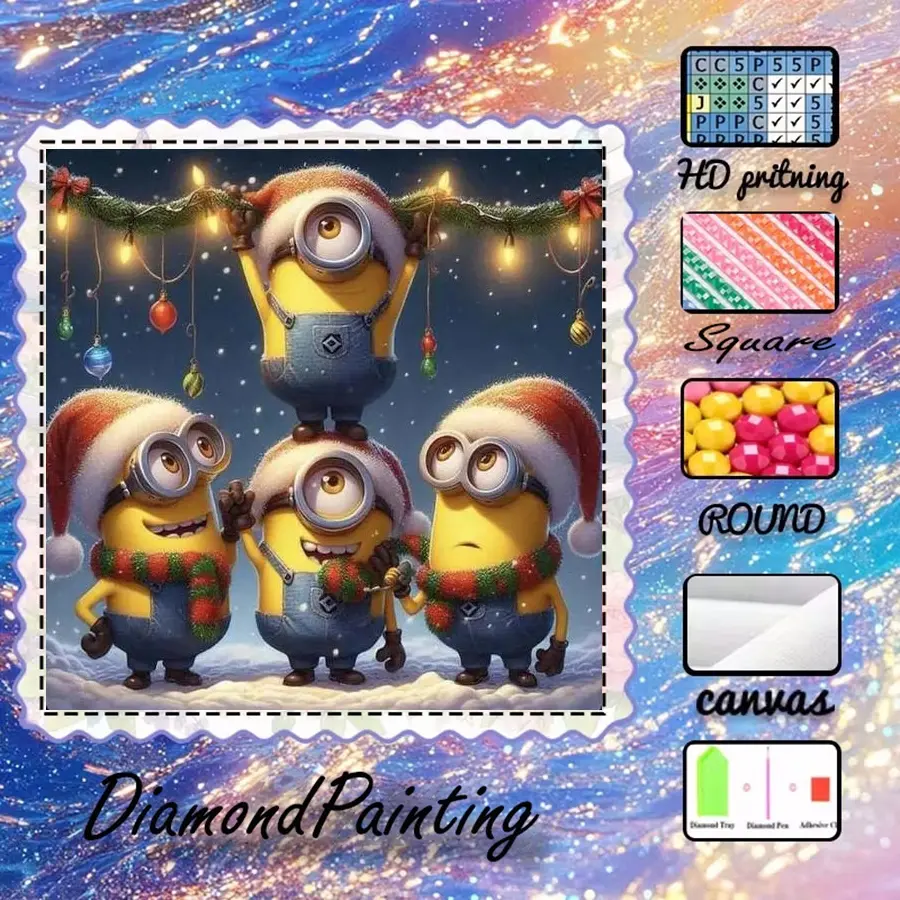 5D-DIY, high-quality velvet canvas, diamond art diamond painting, diamond painting kit, Christmas Minion AB diamonds, fairy dust diamonds, crystal diamonds, perfect home decoration, handmade diamond art painting kit, special craft diamond art kit