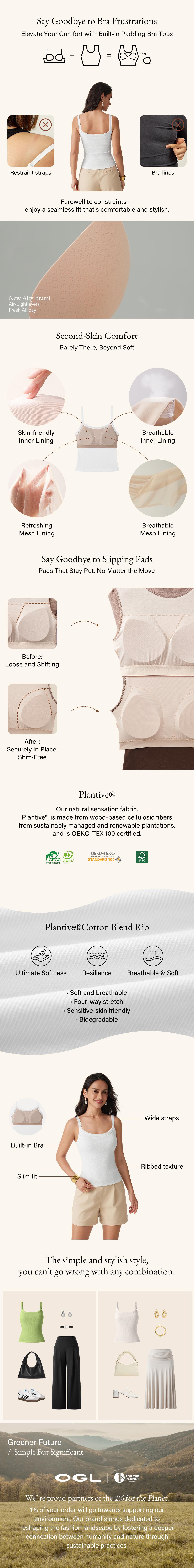 OGL Everyday Cotton Low Back New Airy Brami Tank with Built-in Bra for Comfort and Style SpringStatements