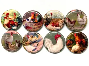 8 Vintage Rooster, Chickens Fridge Magnets, Pinbacks or flatbacks buttons Vintage Pictures Item#3  Many sizes available, you choose!